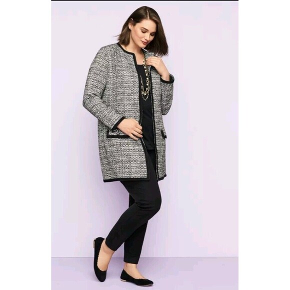 Talbots Blazer Coat Large Womens Tweed Long Sleeve Black White Pockets Buttons 4 - Picture 1 of 9